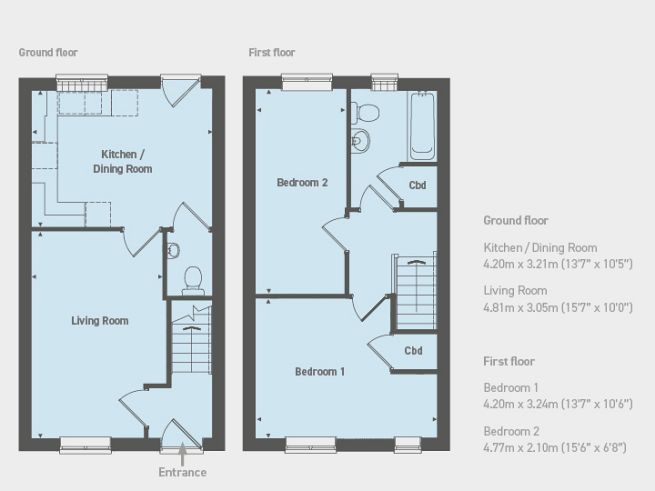 Floor plan 2 bedroom house - artist's  impression subject to change